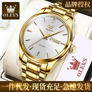 OLEVS watch for men stainless steel strap quartz watch waterproof luminous dual calendar men's watch 6898 steel