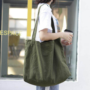 Korean version simple large-capacity canvas bag lightweight solid color single shoulder female bag casual retro shopping bag handbag SR111-1