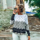 2019 Womens Striped Sweater Casual Loose Color Block Thick Knit Pullover