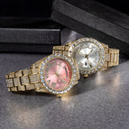 MISSFOX Watch for men fashion full diamond hip hop diamond week calendar men's quartz watch V332A
