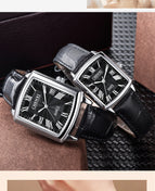 CHENXI Casual Couple Watch Morning Calendar Quartz Watch 079a Square Men and women Watch CX-079A Leather