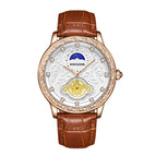 KIMSDUN retro engraved moon phase high-end imitation mechanical watch men's waterproof quartz watch K-2191B
