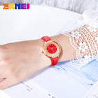 SKMEI women's watch fashion rotatable rhinestone lady student watch casual all-match thin leather ladies quartz watch