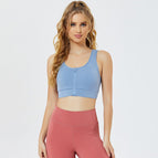 2021 Women yoga sports bra front zipper gathering mesh yoga vest running fitness dancing sports clothing TOP 9068