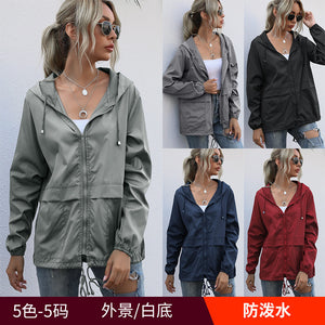 Exdeal Women's zipper Hoodie lightweight outdoor walking raincoat jacket waterproof for women