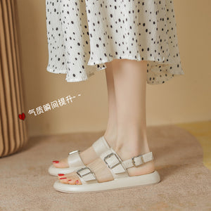 Sandals women's 2022 new all-match one word buckle sandals women's flat sandals women's thick bottom 0861-3