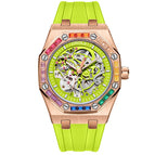ONOLA Men's watch New Rainbow Diamond Automatic Mechanical Watch Men's Silicone Band Waterproof Watch ON3834D