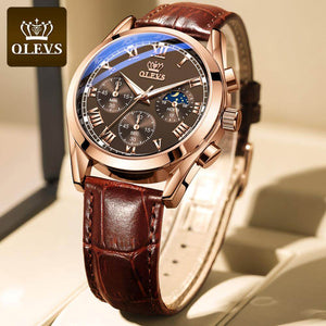 2021New OLEVS Mens Watches Fashion Business Waterproof Quartz Wrist Watch Men Top Brand Luxury Leather Strap Sport Clock men's casual