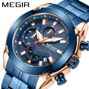 Megir Men's Watch fashion Large Dial Chronograph Calendar Luminous Waterproof Steel Belt Men's Watch 2065
