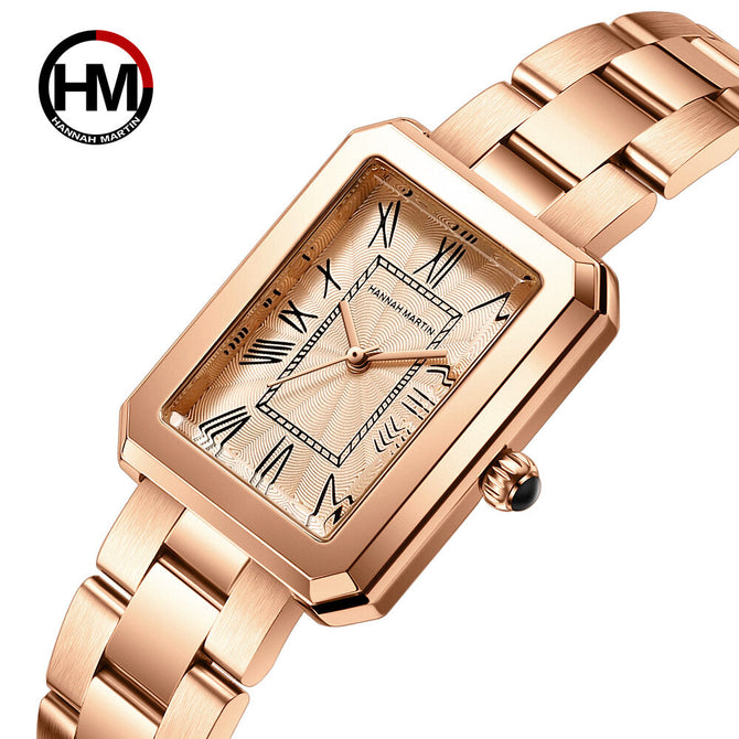 Japan 2035 movement rose gold stainless steel ladies watch rectangular Roman digital waterproof ladies watch HM-1301
