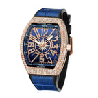PINTIME Watch Men's casual Frankenstein Wine Barrel Watch Large Dial Watch leather Diamond Retro Watch