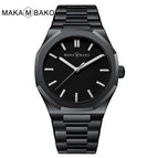 MAKAMBAKO Polygon Stainless Steel strap simple fashion Watch Men's Black waterproof quartz watch M-5015
