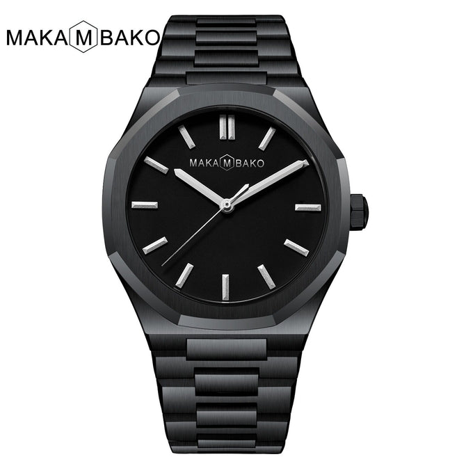 MAKAMBAKO Polygon Stainless Steel strap simple fashion Watch Men's Black waterproof quartz watch M-5015