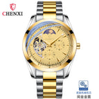 CHENXI Men's Mechanical Watch Waterproof Sun Moon Star Automatic Skeleton Watch Men's Mechanical Watch CX-8801