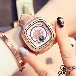 Guou 8150 marca feminina relógios de quartzo bayan kol saati cinto de couro moda moderna relógio de pulso reloj mujer relojes senhoras de luxo relógio