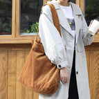 Korean fashion large capacity shopping bag leisure literature Canvas Handbag simple retro corduroy single shoulder women's bag sr111-3