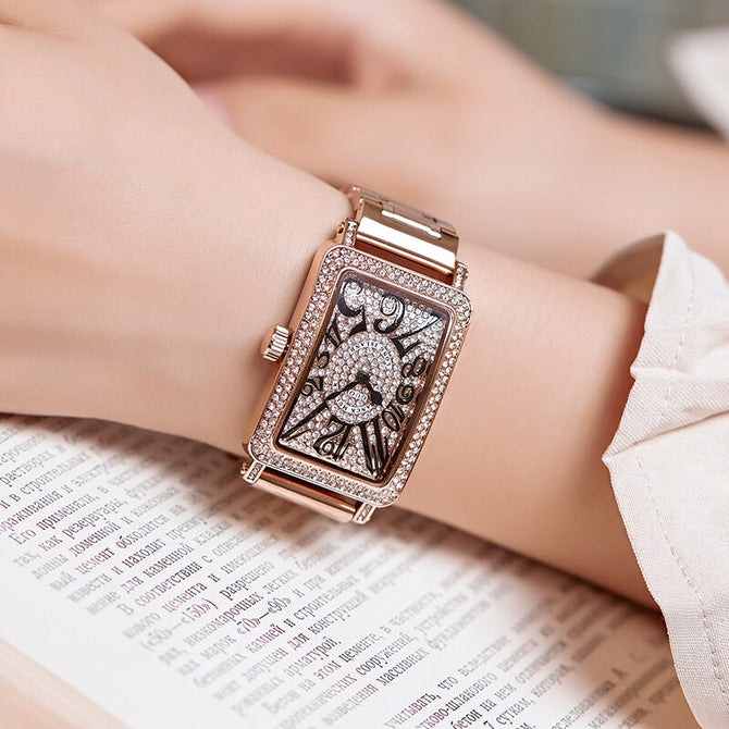 GUOU 8201 Full Diamond Watch Women's Watches Luxury Fashion Rose Gold Ladies Watch Clock Women Watch(100% original authentic)