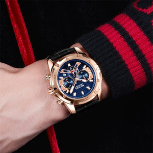 Megir Men's Watch Waterproof Multifunctional Timing Luminous Leather Sports Quartz Watch 2102