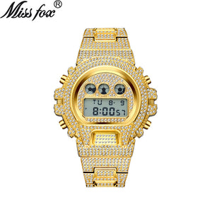 MISSFOX diamond multi-function fashion electronic watch high-end waterproof men's watch v304