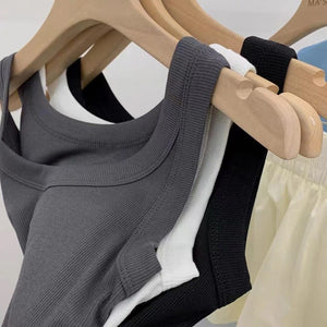 Threaded knitted camisole women's seamless bottoming casual anti-glare all-match vest