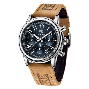 Benyar Multifunctional Chronograph Men's Watch Fashion Waterproof Sports Luminous Leather Men's Watch 5190
