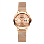 Korean Fashion Mesh Belt Fully Automatic Non Mechanical Women's Watch Luminous Waterproof Double Calendar Female Student Steel Band Watch for women