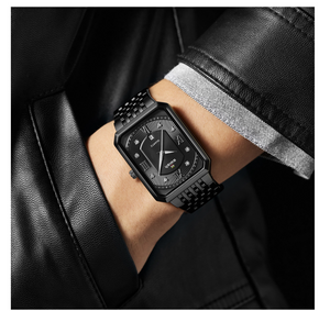 New rectangular men's pure steel belt simple sports outdoor calendar quartz watch waterproof watch 0118