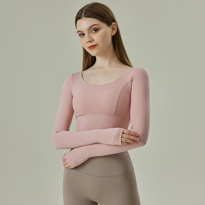 New Yoga Clothes with Chest Pad Quick-Drying Clothes Fitness Long-Sleeved T-shirt Sports Training Beauty Back Top for Women 237