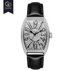 Guou 8200 Fashion Top Brand Luxury Man Watch Rose Gold Quartz Full Rhinestone Barrel Casual Genuine leather & Steel Watches