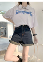 JEANS retro five-point jeans women's 2022 summer new high waist loose and thin pants LH22869