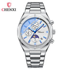 Chenxi Multi-Functional Men's Watch Moon Calendar Timing Waterproof Black Steel Belt Quartz Watch CX-962