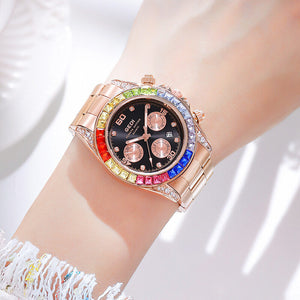 GEDI summer new women's watch fashion three-eye diamond-encrusted calendar watch casual waterproof quartz watch 51029