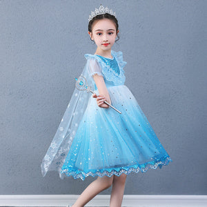 Anna Elsa Dress Fancy Birthday Cosplay Costume New gradient dress princess skirt girls' short sleeve mesh puffy skirt