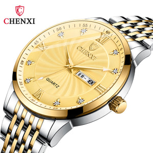 CHENXI Business Dual Calendar Watch Couple Steel Strap Watch in Stock Men's and Women's Quartz Watch CX-8212A inter-gold