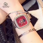 Guou8150 square European and American fashion steel band waterproof watch calendar personality trend men's and women's neutral couple Watch