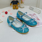 2021 new Korean bow princess children's shoes hook and loop sequined flat shoes for children and girls dancing shoes 1799-25