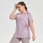 Plus size women T-shirt Slim Fit Thin Fitness Clothes Women's Hooded Short-Sleeved Sports T-shirt Quick-Drying Large Size Long Thigh-Length Yoga running sports Top YY158