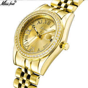 MISSFOX watch Swiss fashion simple temperament diamond luminous stainless steel ladies watch 2890
