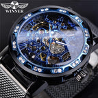 Winner Watch Men's Fashion Casual Classic Popular Rhinestone Hollow Mesh Belt Manual Mechanical men Watch SLZg91