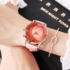 GUOU 8107 Stylish Ladies Large Dial Diamond Watch Black Purple Leather Strap Wrist Watch Women's Watches