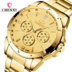 CHENXI Gold Couple Watch 019a Hot Selling Product Three Eyes Men and women Business quartz Watch XZ-019A full gold