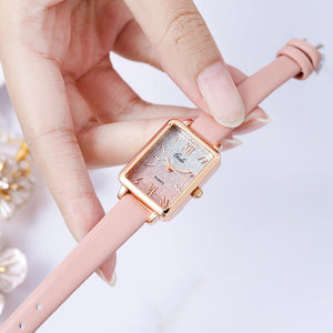 Gedi Women's Fashion Special Interest Light Luxury Creative Gradient Small Square Plate Student Belt Quartz women Watch 13033