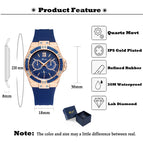 MISSFOX Watch Silicone Korean Version Versatile Diamond Fashion Three Eyes Quartz Ladies Watch 2593