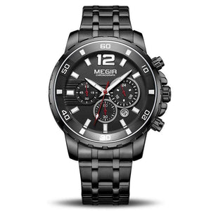 MEGIR 2068 Luxury Business Wrist Watch Men Brand Stainless Steel Chronograph Quartz Mens Watches Clock Hour Time Relogio Masculino