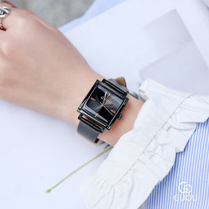 [Large Stock] GUOU 8096 Genuine Leather Square Personality Fashion All-match Simple Style Quartz Watch Waterproof Ladies Watch