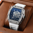 Watch for men Richard Trendy Fashion Hollowed-out Quartz Watch Diamond Silicone Electroplated Barrel-Shaped Men's and Women's Watch 9924