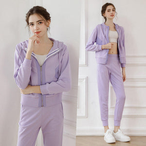 Autumn and Winter Sports Jacket pants set Women's Slim Fit Hooded Windproof Yoga Fitness Casual Running Bodysuit set 236