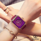 GUOU 8162 Top Brand Simple Fashion Watch Rectangle Dial Genuine Leather Quartz Watch Women Watches
