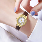 GEDI Fashion Girls' Watch Artistic Retro Small round Watch Ins Style All-Match Belt Quartz Women's Watch 13017