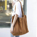 Korean version simple large-capacity canvas bag lightweight solid color single shoulder female bag casual retro shopping bag handbag SR111-1